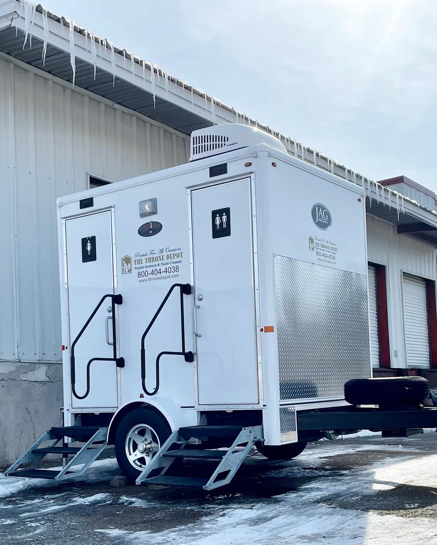 Emergency restroom trailer ready for disaster response deployment
