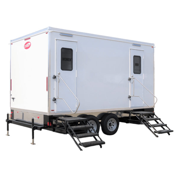 5 station restroom trailer rental with upscale features for weddings, parties, and special events