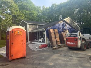 Portable toilets and restroom trailer rentals by The Throne Depot for construction sites with clean and reliable facilities