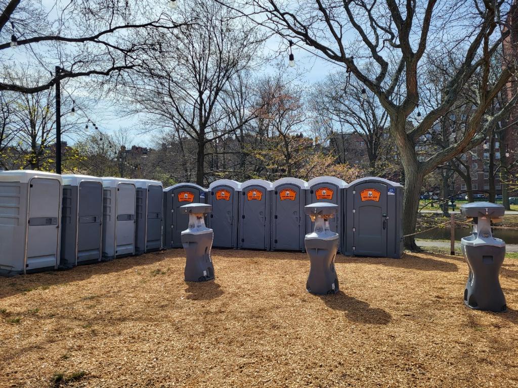 Portable toilet and restroom trailer rentals by The Throne Depot servicing events and job sites across New England
