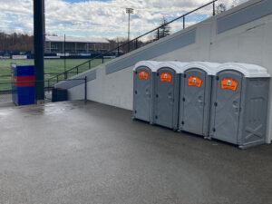 Portable toilet and restroom trailer rentals by The Throne Depot supporting industrial operations and emergency response efforts