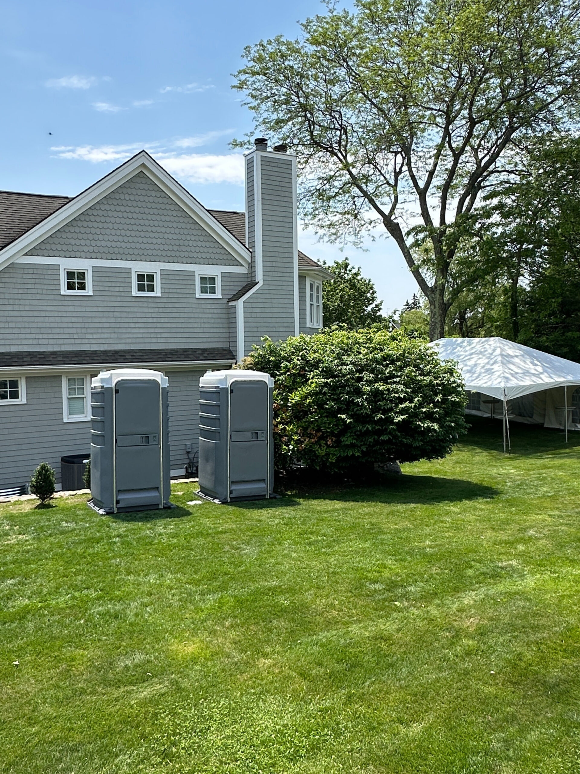 Two Luxury VIP portable toilets offering an upgraded alternative to standard portable toilet rentals