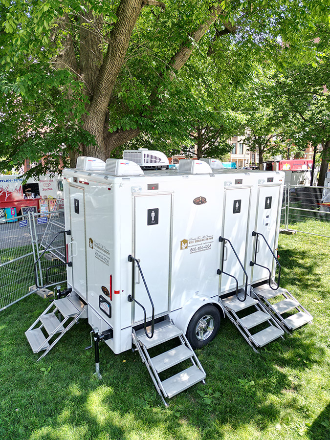 Portable restrooms prepared for a large outdoor event, showing best practices for successful rentals