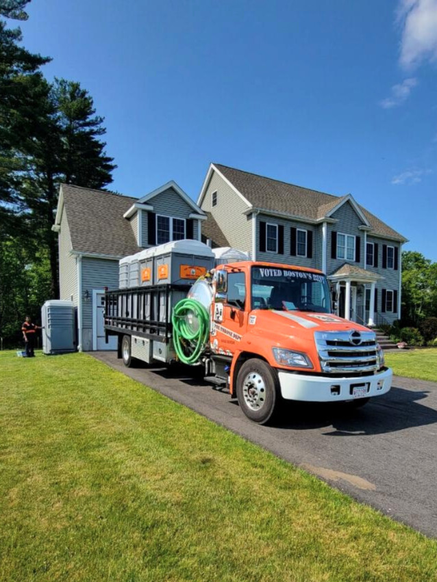 Clean portable toilet prepared for outdoor parties and backyard events