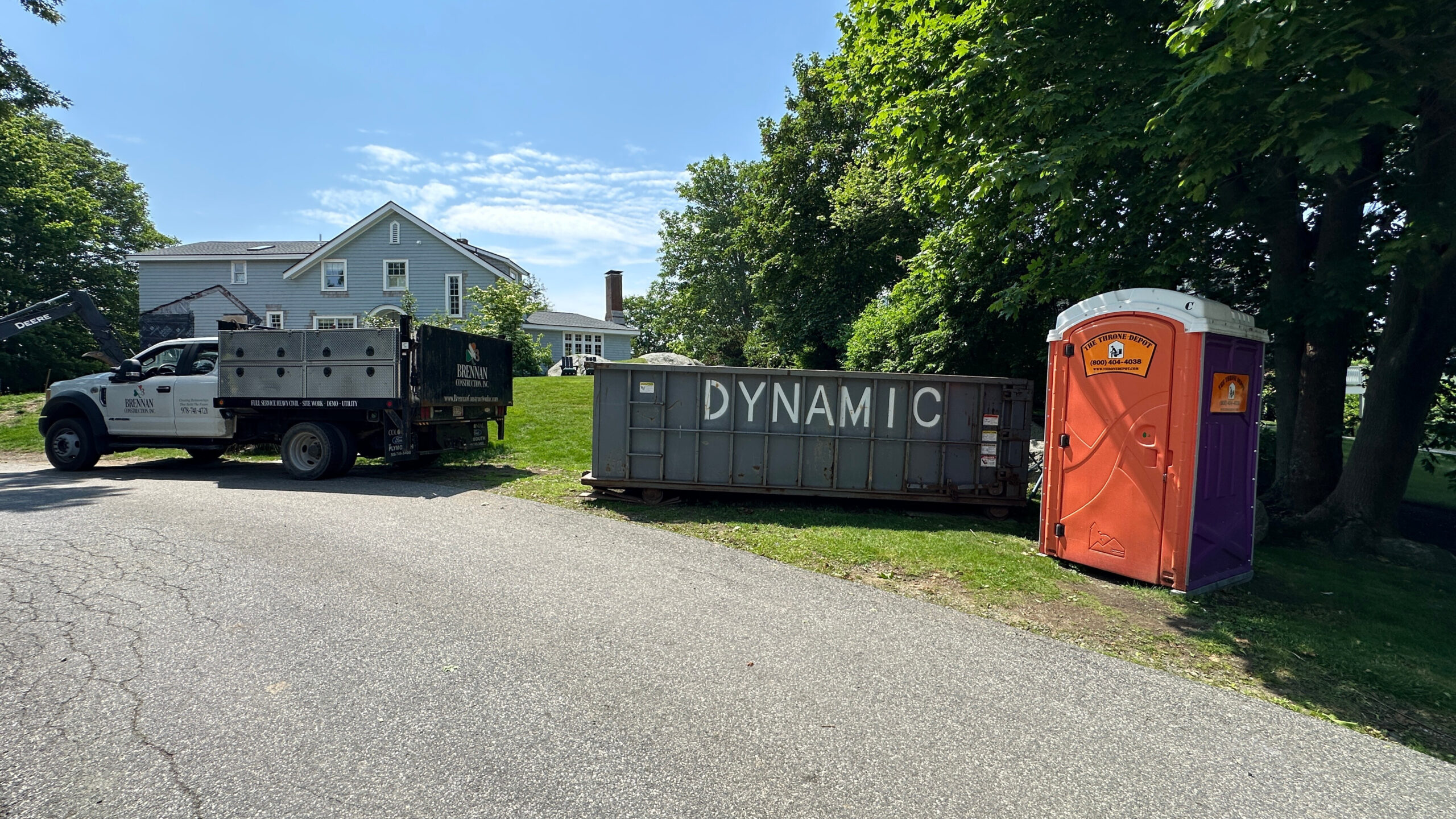 Portable restroom on a residential construction site in Massachusetts
