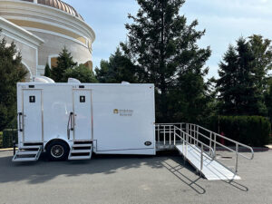 throne depot wedding restroom trailer parking lot