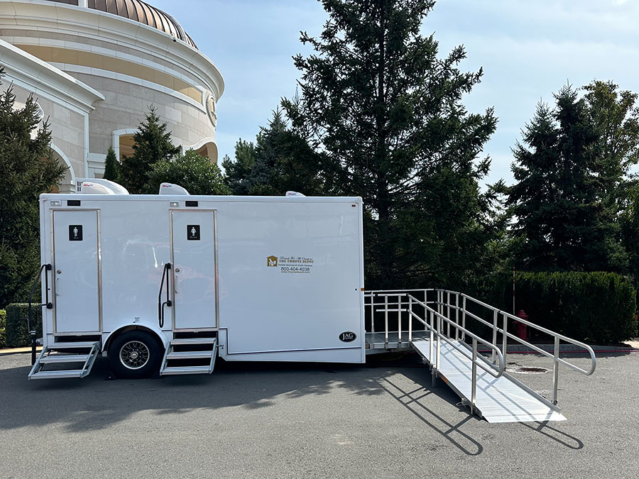 throne depot wedding restroom trailer parking lot