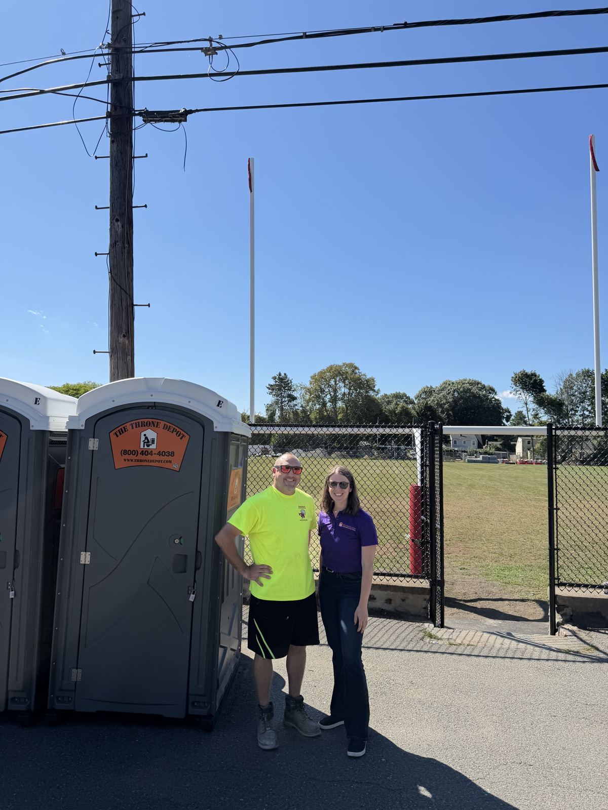 Town of Saugus DPW foreman with The Throne Depot portable restrooms at a ball field